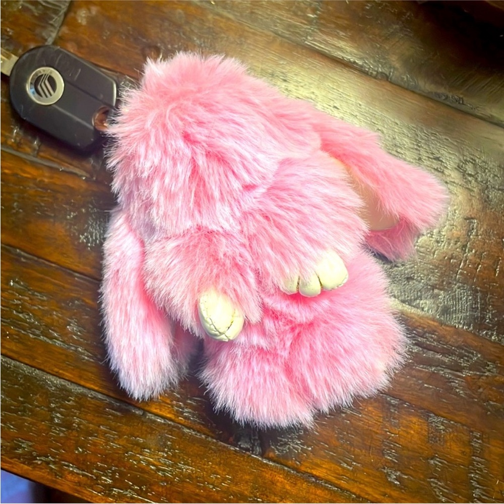 Fluffy Pink plush  Bunny Keychain